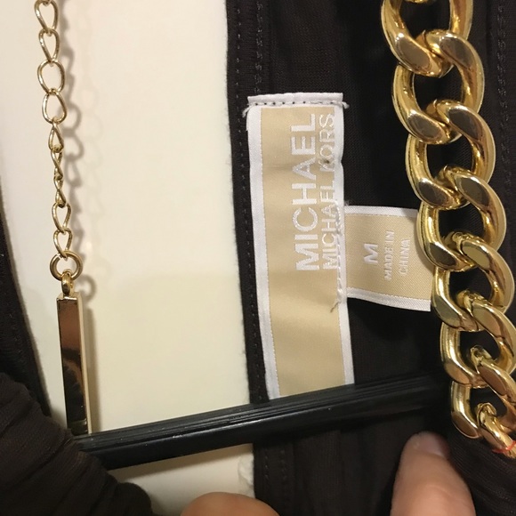 Michael Kors tank top w/chain accents. Brown, sz M. - Picture 2 of 5